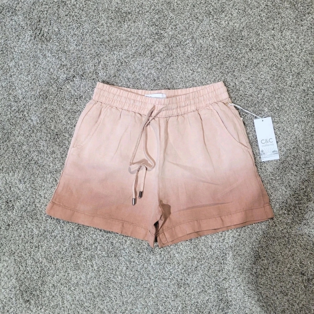 C&C California Womens Size Small Linen Blend Cuffed Pink Ombre Drawstring Shorts